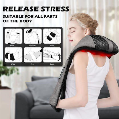 Shiatsu Electric Neck Back Massager Pillow 3D Kneading with Heat For Shoulder, Lower Back, Foot, Leg Muscles Pain Relief Relax in Car Office and Home