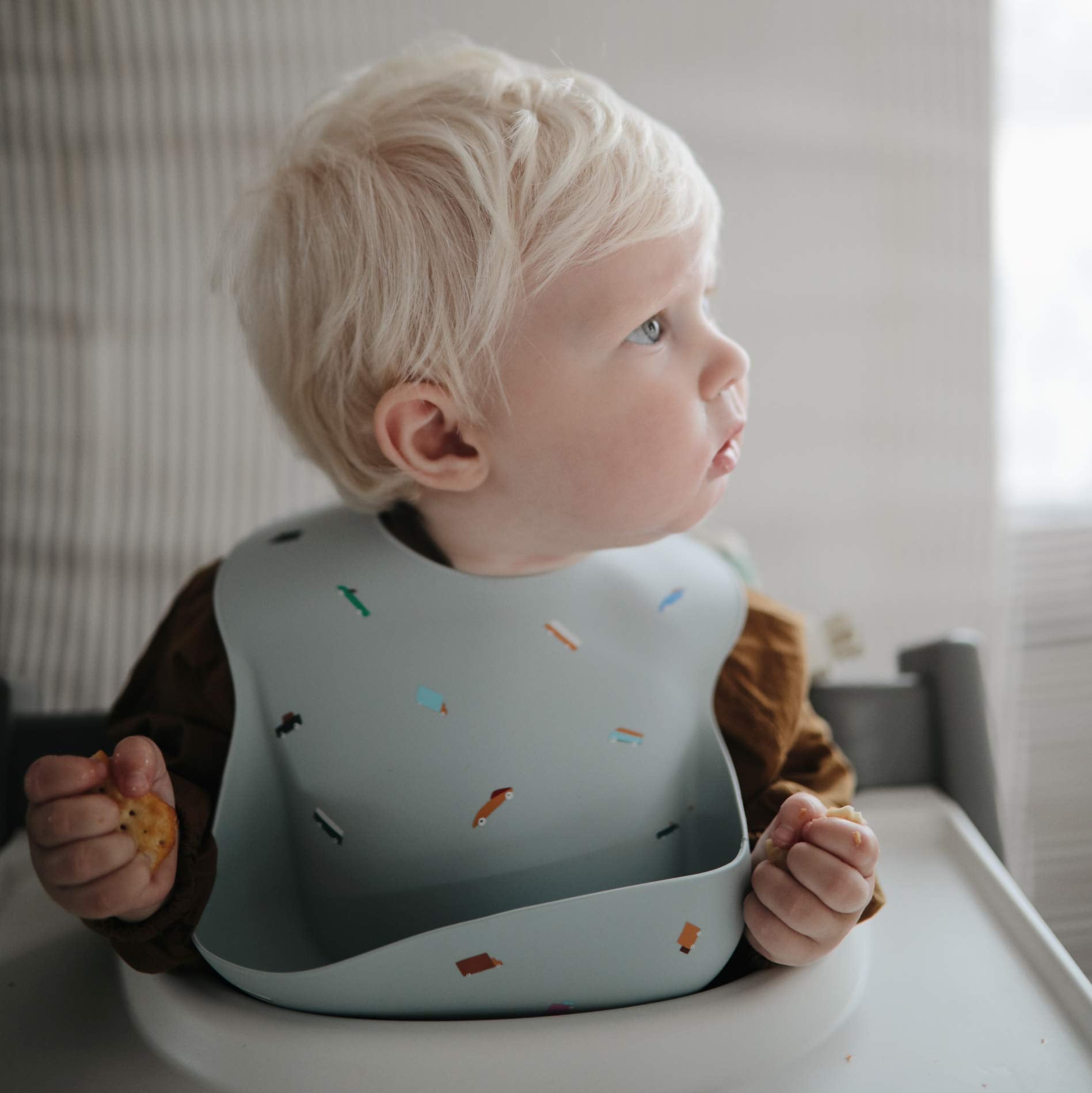 mushie Silicone Baby Bib | Adjustable Fit Waterproof Bibs (Whales)