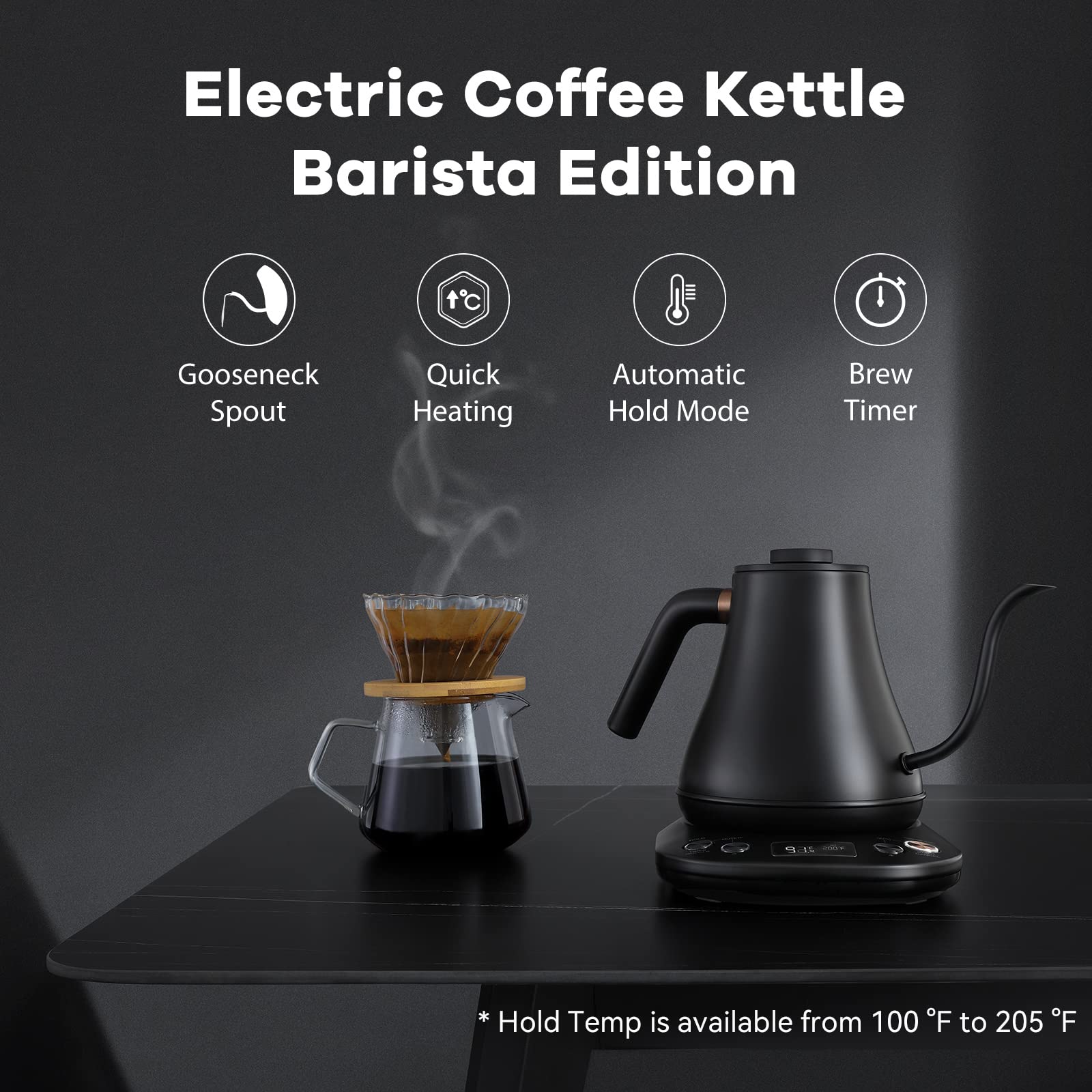 Mecity Electric Gooseneck Kettle With Keep Warm Function &amp; LCD Display Automatic Shut Off Coffee Kettle Temperature Control Pour Over Kettle 1200 Watt, 0.8L, 120V, Off White