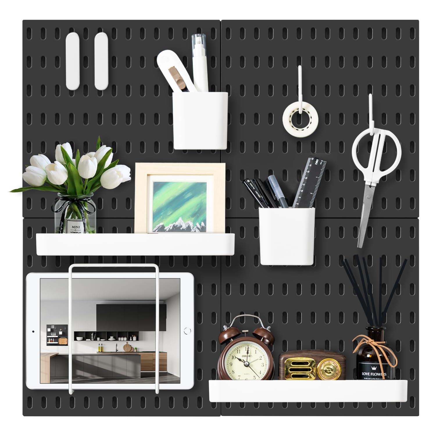 VUSIGN Pegboard Combination Wall Organizer Kit, 4 Pieces Pegboards and 17 Accessories Modular Hanging, Wall Mount Display Peg Board Panel Kits for Bedroom, Home, Office, Bathroom, 22&quot; x 22&quot;, Pink