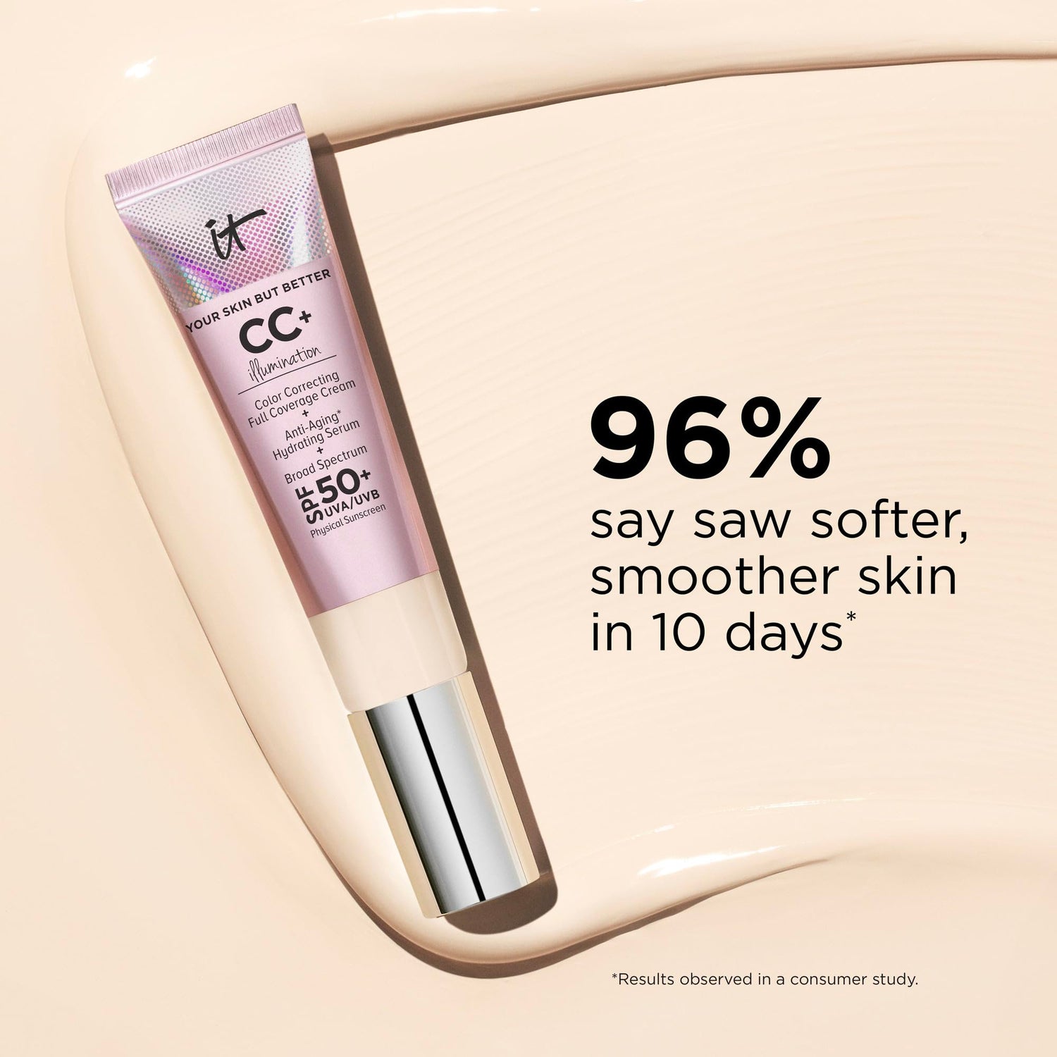IT Cosmetics Your Skin But Better CC+ Cream Illumination - Color Correcting Cream, Full-Coverage Foundation, Hydrating Serum &amp; SPF 50+ Sunscreen Radiant Finish 1.08 fl oz