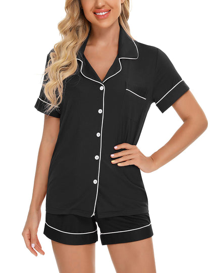 Senert Pajamas Set For Women Short Sleeve Sleepwear Soft Button Down Pjs Set Nightwear Lounge Sets S-XXL