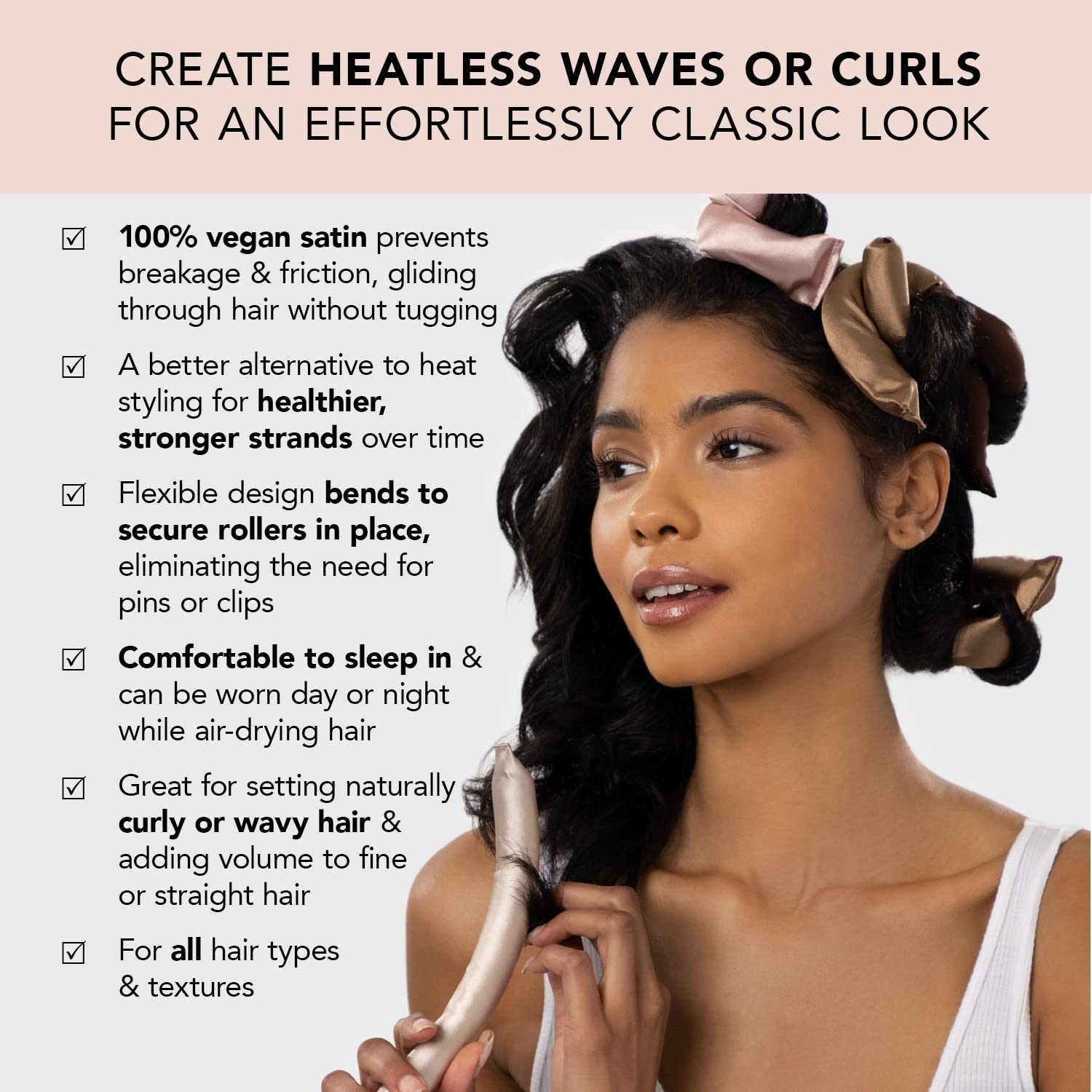Kitsch Satin Heatless Curling Rod- XL Heatless Hair Curler w/Reliable Snap - Heatless Curls Overnight - Soft Hair Rollers to Sleep In - No Heat Curls Overnight Curlers for Short Hair - 4pcs -Rosewood
