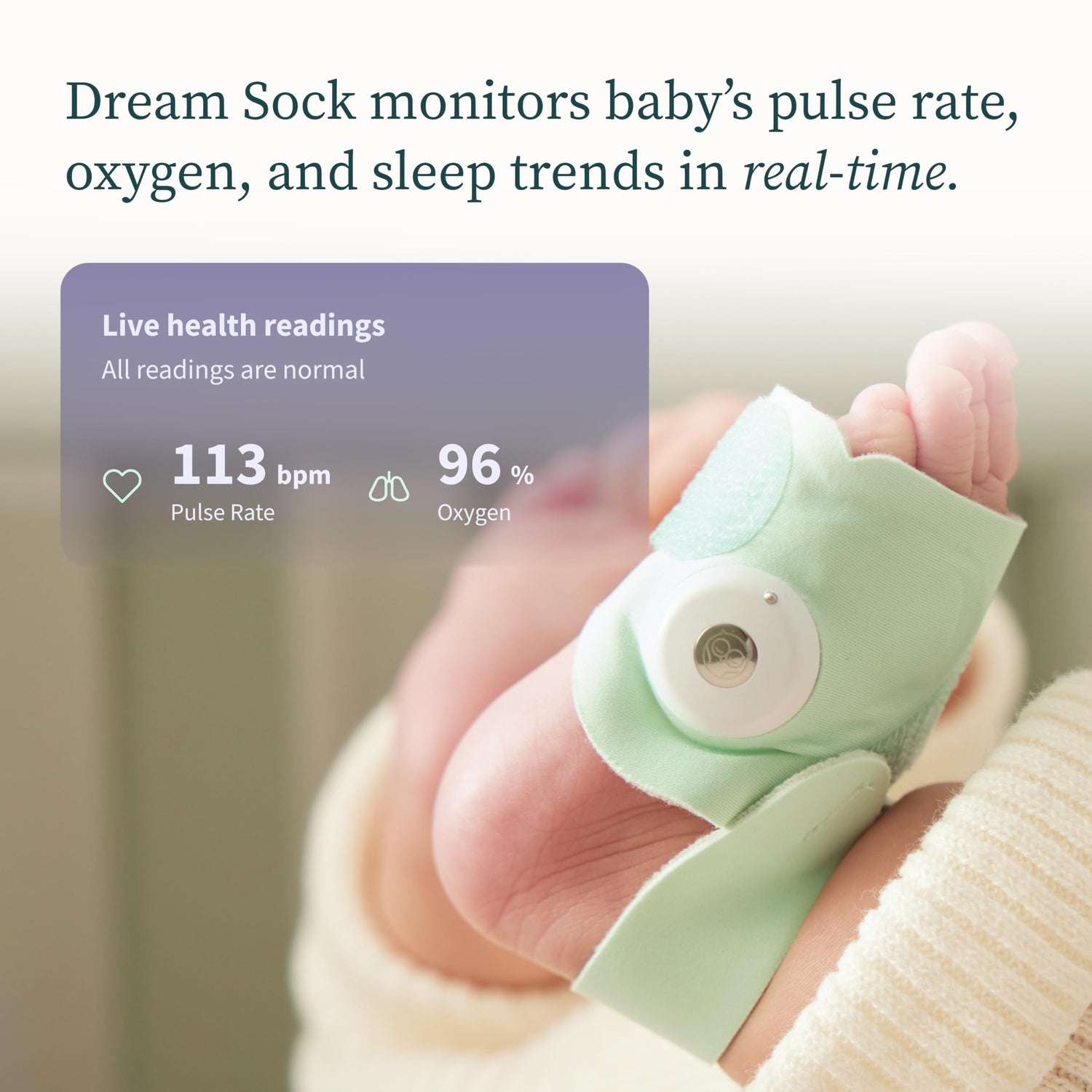 Owlet Dream Sock® - FDA-Cleared Smart Baby Monitor - Track Live Pulse (Heart) Rate, Oxygen In Infants - Receive Notifications - Bedtime Blue