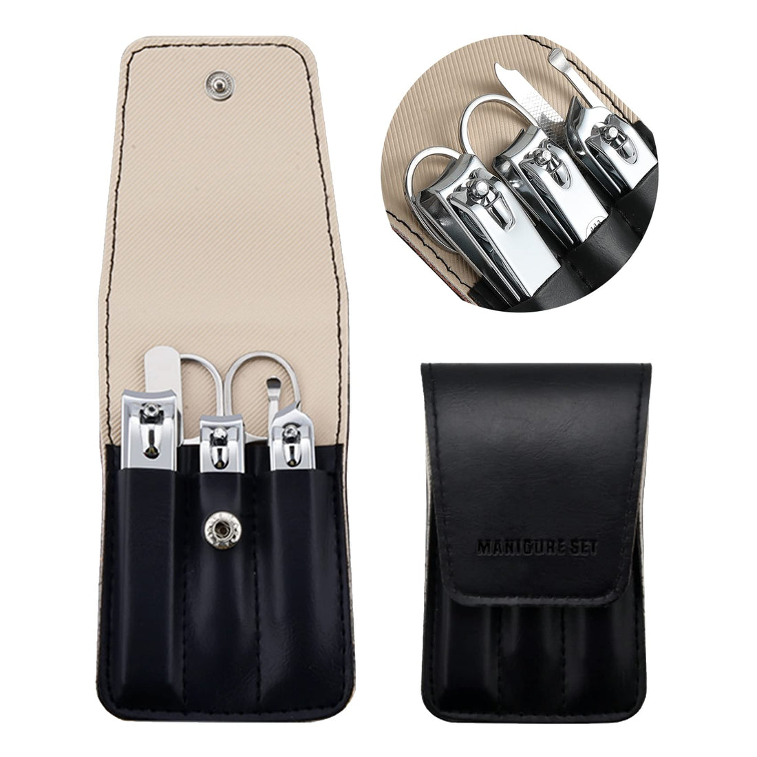 Nail Clipper Set, 6 Pcs Toenail Clippers, Stainless Steel Fingernail Clipper, and PU Leather Manicure Set, Gift Ideas (Beige)