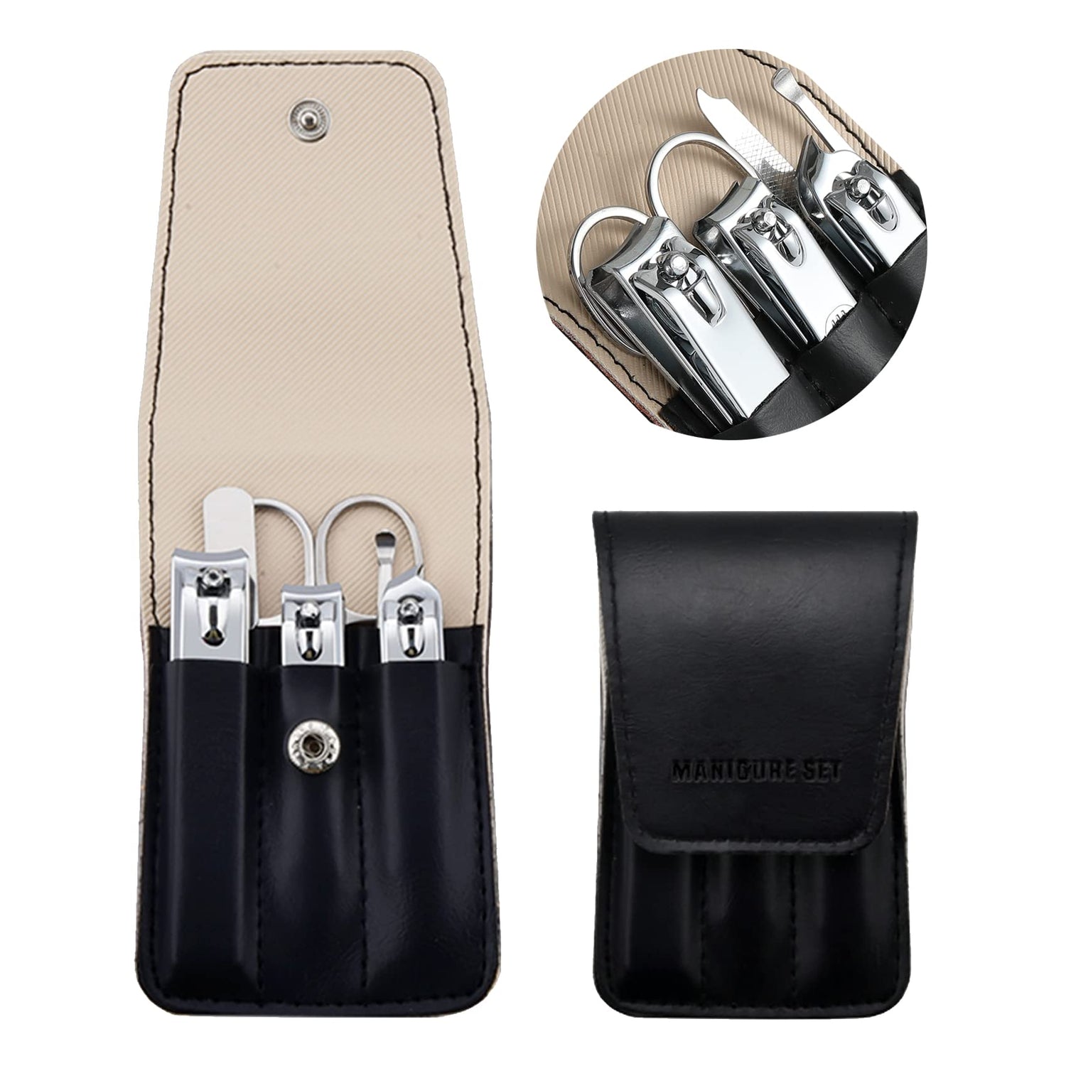 Nail Clipper Set, 6 Pcs Toenail Clippers, Stainless Steel Fingernail Clipper, and PU Leather Manicure Set, Gift Ideas (Beige)
