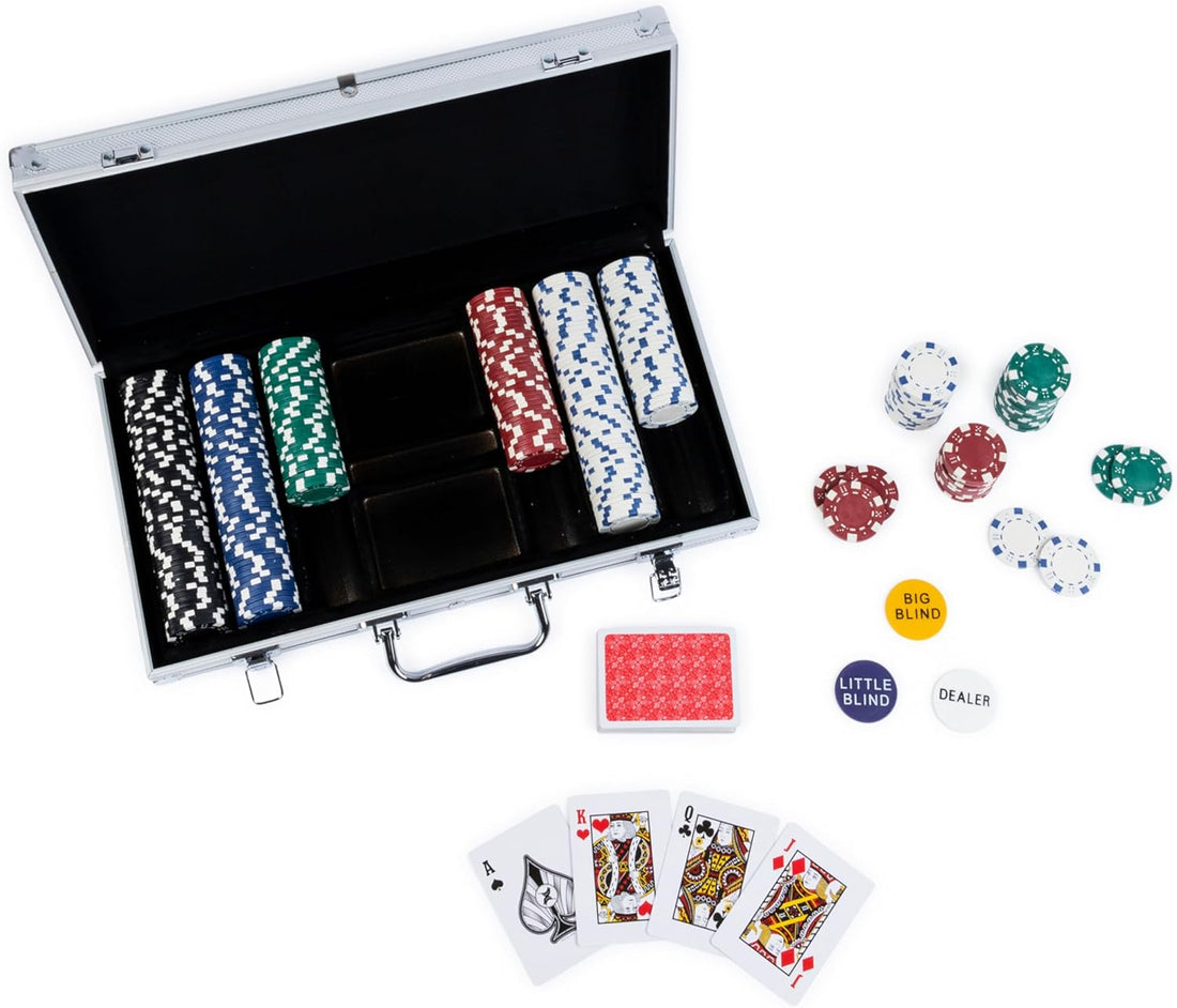 Cardinal Classics, 300-Piece Poker Set with Aluminum Carrying Case &amp; Professional Weight Chips Plus 5 Poker Dice, Casino Game for Adults and Kids Ages 8 and up