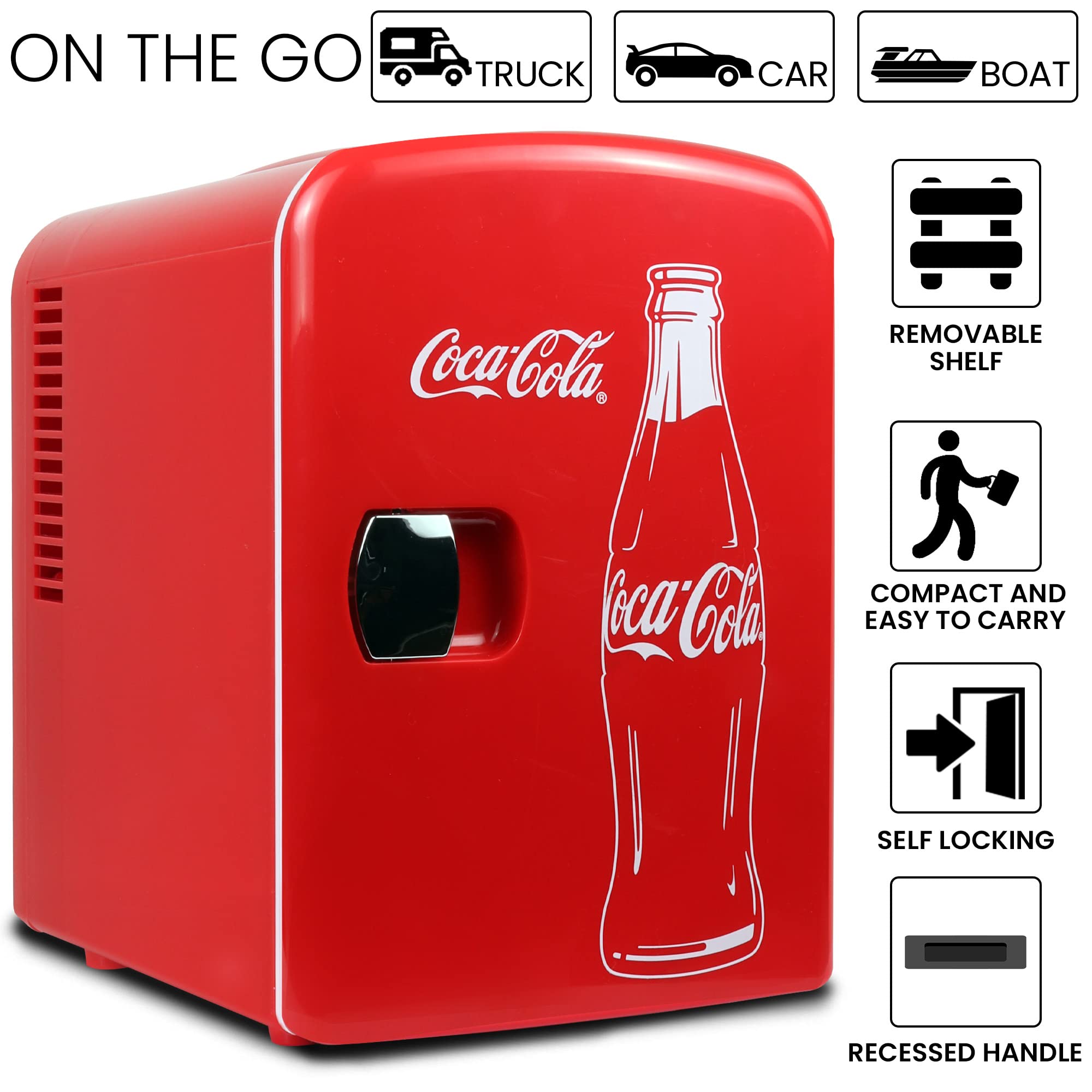 Koolatron Retro Mini Portable Fridge, 4L Compact Refrigerator for Skincare, Beauty Serum, Face Mask, Personal Cooler, Includes 12V Car Adapter, Desktop Accessory for Home Office Dorm Travel, Pink