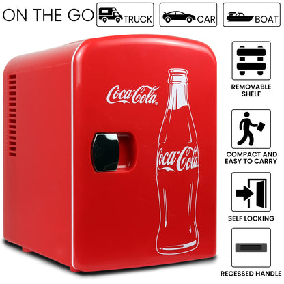 Koolatron Retro Mini Portable Fridge, 4L Compact Refrigerator for Skincare, Beauty Serum, Face Mask, Personal Cooler, Includes 12V Car Adapter, Desktop Accessory for Home Office Dorm Travel, Pink