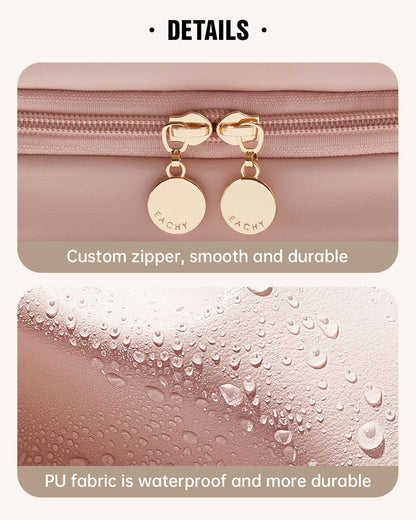 EACHY Travel Makeup Bag,Large Capacity Cosmetic Bags for Women,Waterproof Portable Pouch Open Flat Toiletry Bag Make up Organizer with Divider and Handle