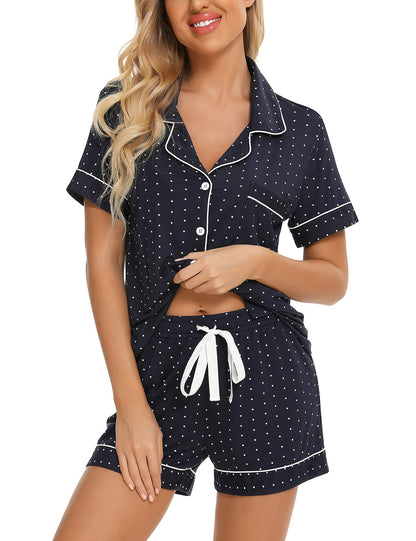 Senert Pajamas Set For Women Short Sleeve Sleepwear Soft Button Down Pjs Set Nightwear Lounge Sets S-XXL
