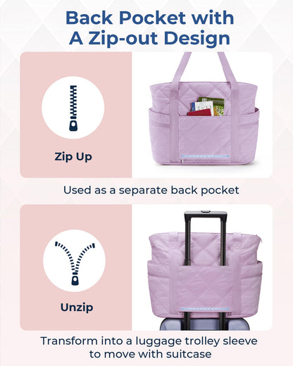 BAGSMART Tote Bag for Women, Puffer Tote Bags with Zipper, Travel Essentials Quilted Nurse Bag Carry On Bag Gifts for Women