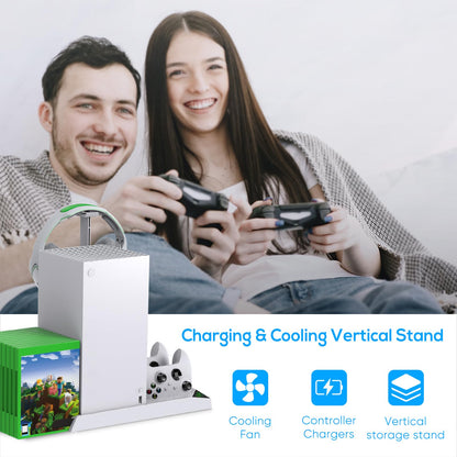 MENEEA Cooling Fan &amp; Charging Stand for Xbox Series X Console and Controller,Vertical Cooler System Dual Charger Station Dock Accessories Kit with 2 x 1400mAh Rechargeable Battery (Black)