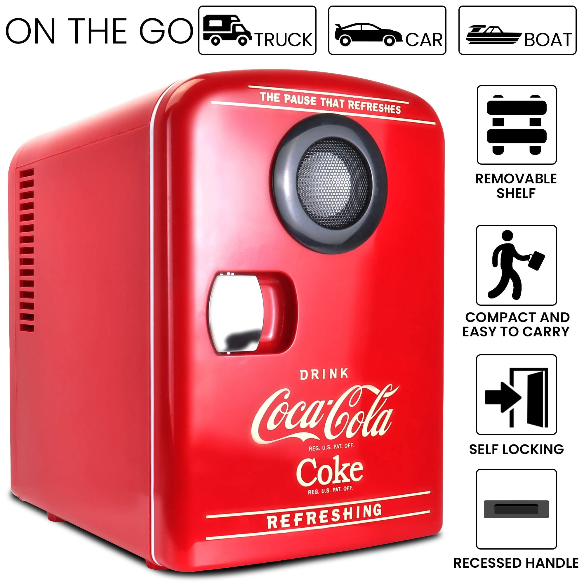 Koolatron Retro Mini Portable Fridge, 4L Compact Refrigerator for Skincare, Beauty Serum, Face Mask, Personal Cooler, Includes 12V Car Adapter, Desktop Accessory for Home Office Dorm Travel, Pink