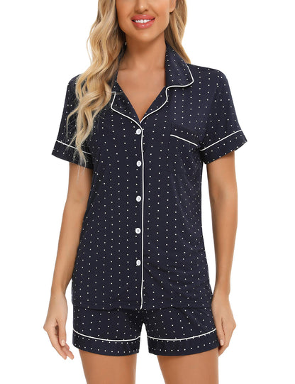 Senert Pajamas Set For Women Short Sleeve Sleepwear Soft Button Down Pjs Set Nightwear Lounge Sets S-XXL