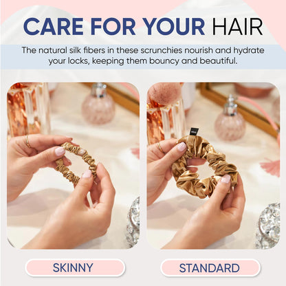 Blissy Silk Scrunchies (3 Pack) - 100% Pure Mulberry Silk - 22 Momme 6A High-Grade Fibers - Silk Scrunchie for Straight &amp; Curly Hair - Preventing Breakage, Tangling, &amp; Creasing (Rose Skinny)