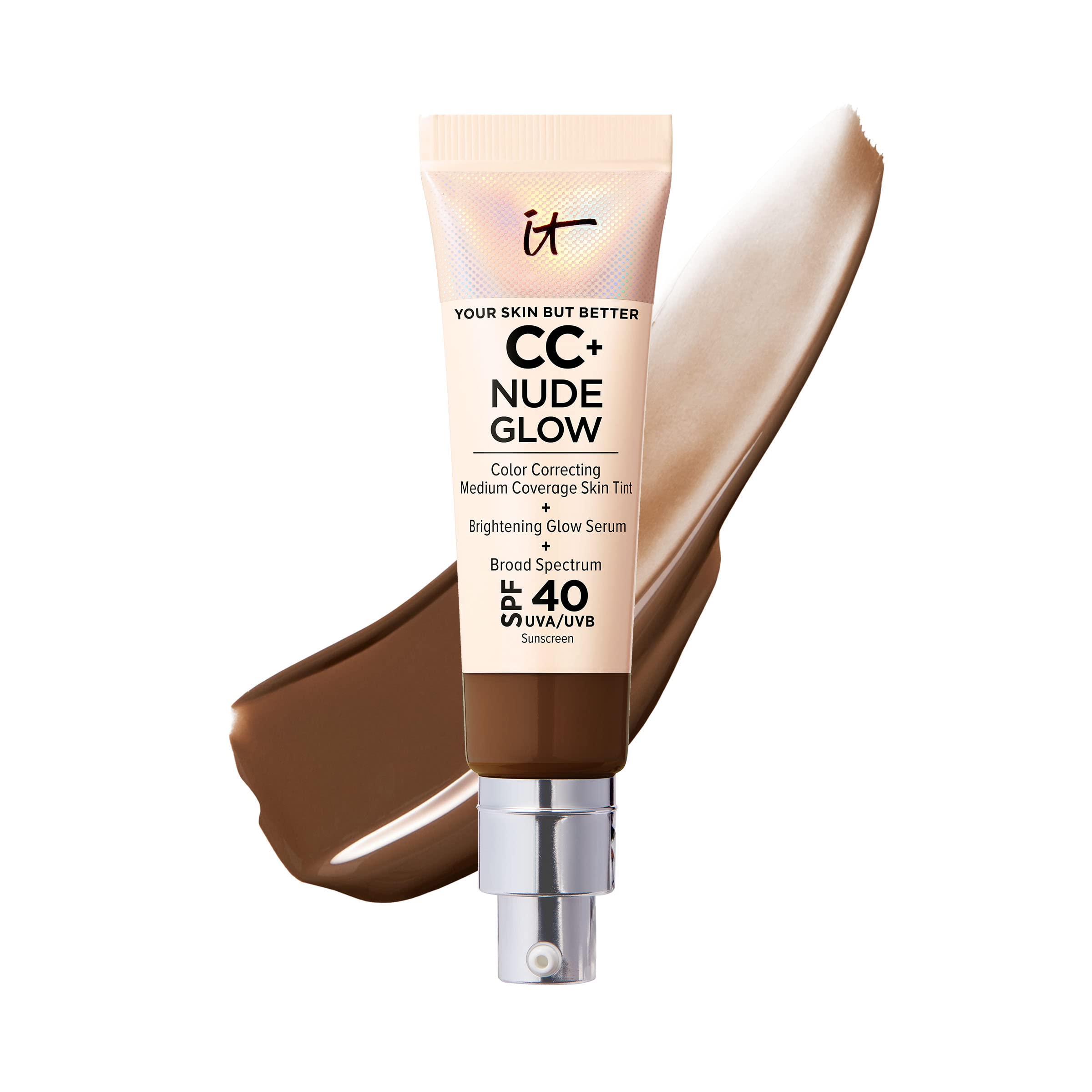 IT Cosmetics CC+ Nude Glow Lightweight Foundation + Glow Serum with SPF 40 - With Niacinamide, Hyaluronic Acid &amp; Green Tea Extract - 1.08 fl oz