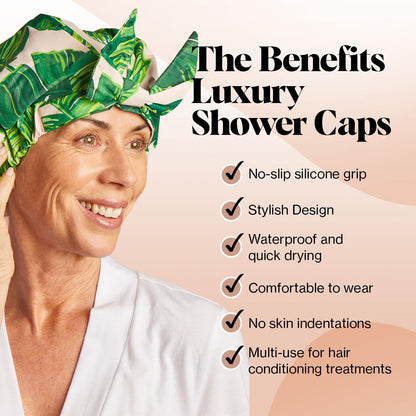 Kitsch Luxury Shower Cap for Women - Reusable Shower Cap for Long Hair with Non Slip Silicon Grip | Waterproof Hair Cap for Shower with One Size Fits Most | Stylish Hair Cover for Shower (Blush Dot)