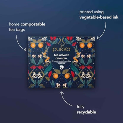 Pukka | Advent Calendar 2024 Organic Tea | Selection of 24 Delightful Black/Green Teas and Infusions | Christmas Gift Idea for Men and Women 100% Organic