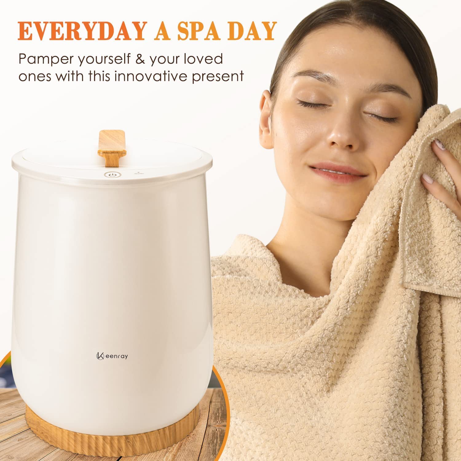 Keenray Towel Warmer, Luxury Towel Warmer Bucket, Large Towel Warmer for Bathroom, Auto Shut Off, Fits Up to Two 40&quot;X70&quot; Oversized Towels, Bathrobes, Blankets, PJ&