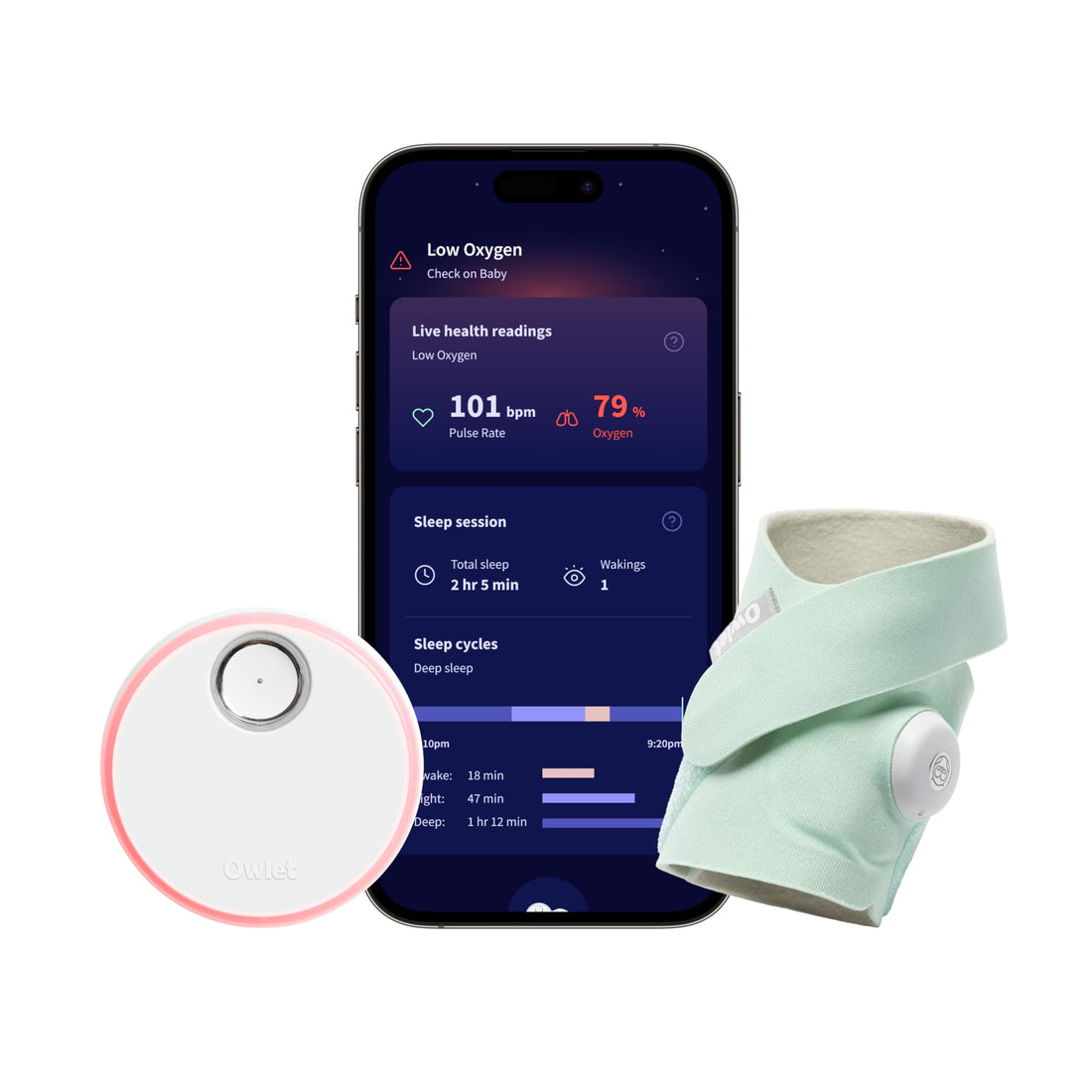 Owlet Dream Sock® - FDA-Cleared Smart Baby Monitor - Track Live Pulse (Heart) Rate, Oxygen In Infants - Receive Notifications - Bedtime Blue