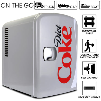 Koolatron Retro Mini Portable Fridge, 4L Compact Refrigerator for Skincare, Beauty Serum, Face Mask, Personal Cooler, Includes 12V Car Adapter, Desktop Accessory for Home Office Dorm Travel, Pink