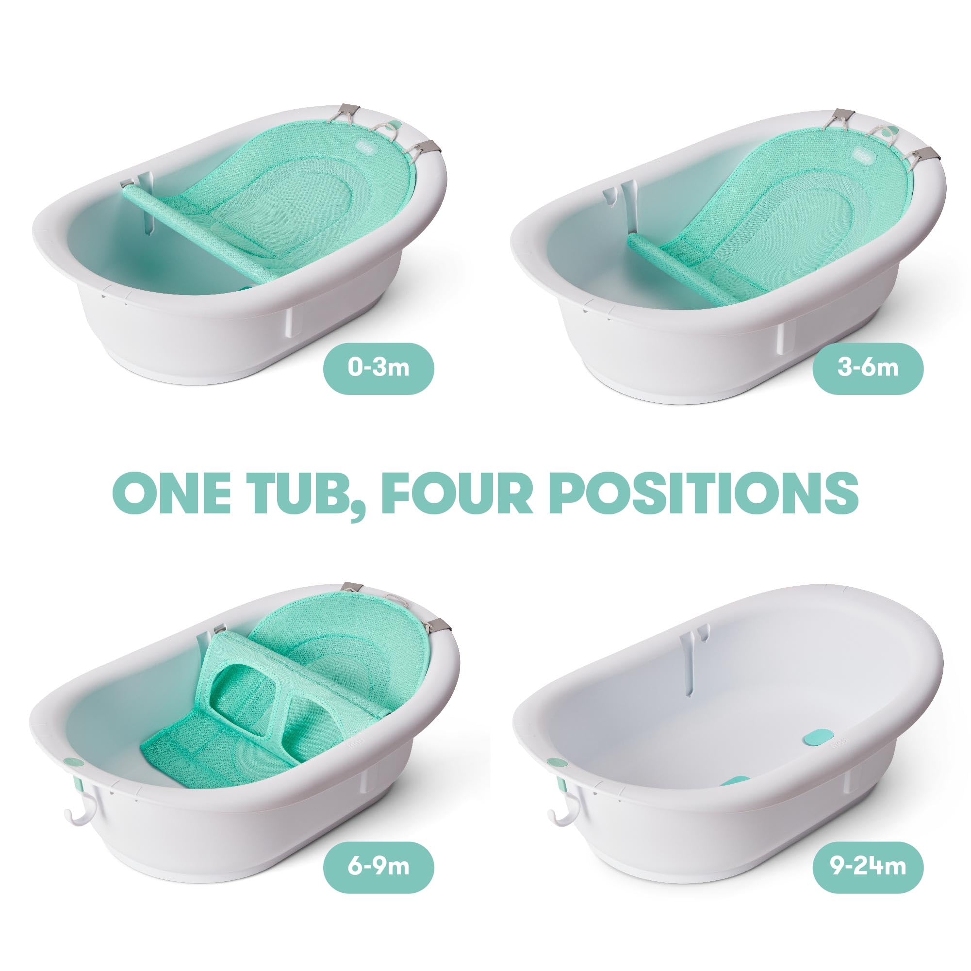 Frida Baby 4-in-1 Grow-with-Me Baby Bathtub, Baby Tub for Newborns to Toddler with Removable Bath Seat &amp; Backrest for Bath Support in Tub