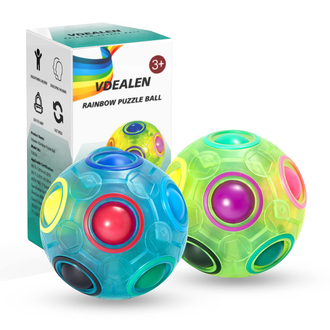 Vdealen Magic Rainbow Puzzle Ball- Fidget Ball Puzzle Game- Brain Teaser Toy for Boys &amp; Girls- Birthday Party Christmas Easter Gift Stocking Stuffers Toy for Kids Teens Adults- 2 Pack