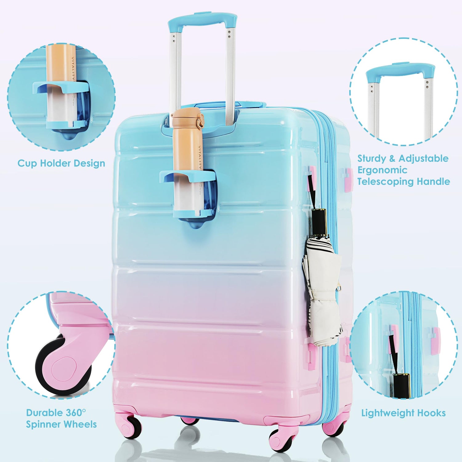 Merax 3 Pcs ABS Hardside Luggage Sets TSA Lock Spinner Wheel Suitcases, Pearly White, 20/24/28 Inch