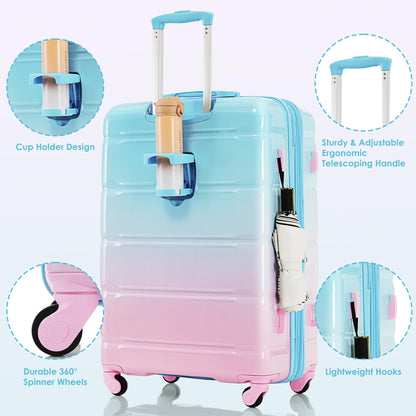 Merax 3 Pcs ABS Hardside Luggage Sets TSA Lock Spinner Wheel Suitcases, Pearly White, 20/24/28 Inch