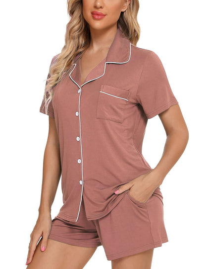 Senert Pajamas Set For Women Short Sleeve Sleepwear Soft Button Down Pjs Set Nightwear Lounge Sets S-XXL