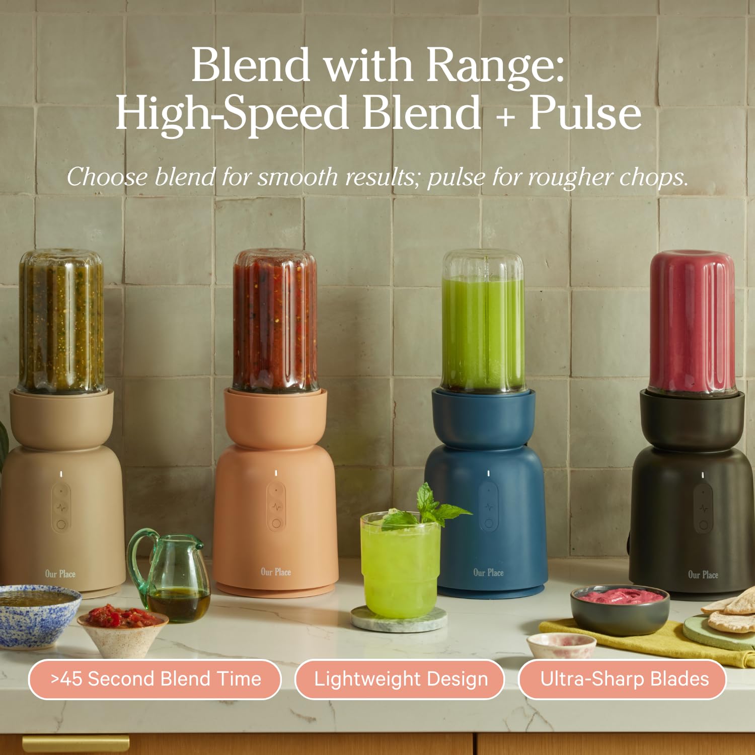 Our Place Splendor Blender - 1000W High-Power | Ultra-Sharp Blades | 2 Blending Modes | Includes 25 oz Personal Cup and Drinking Lid Set | Smoothies, Shakes &amp; More | Blue Salt