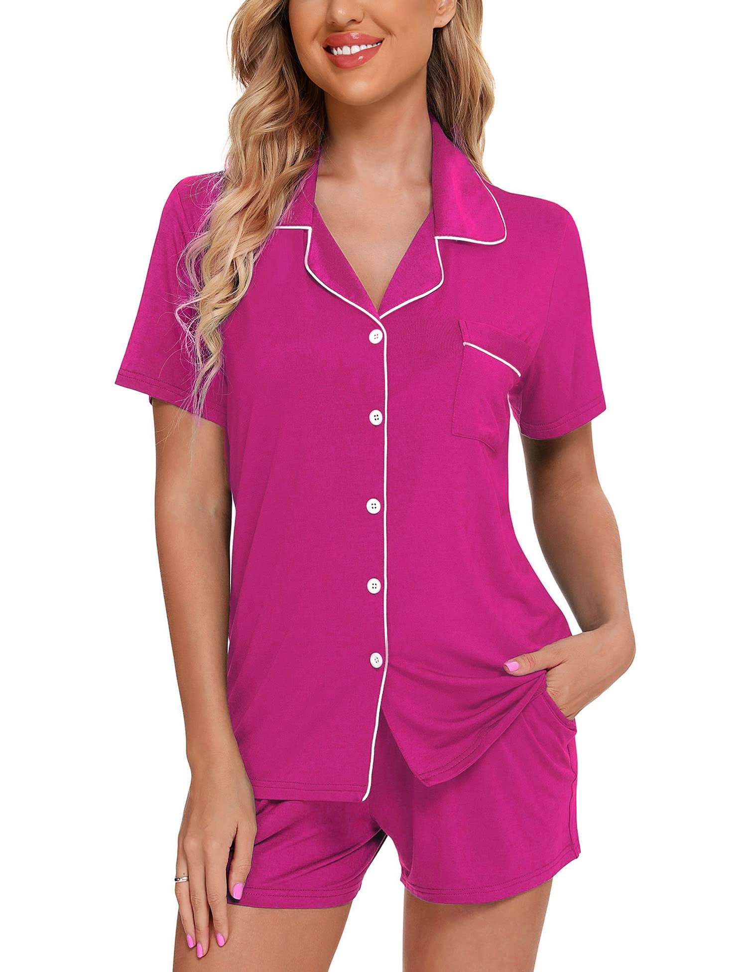 Senert Pajamas Set For Women Short Sleeve Sleepwear Soft Button Down Pjs Set Nightwear Lounge Sets S-XXL