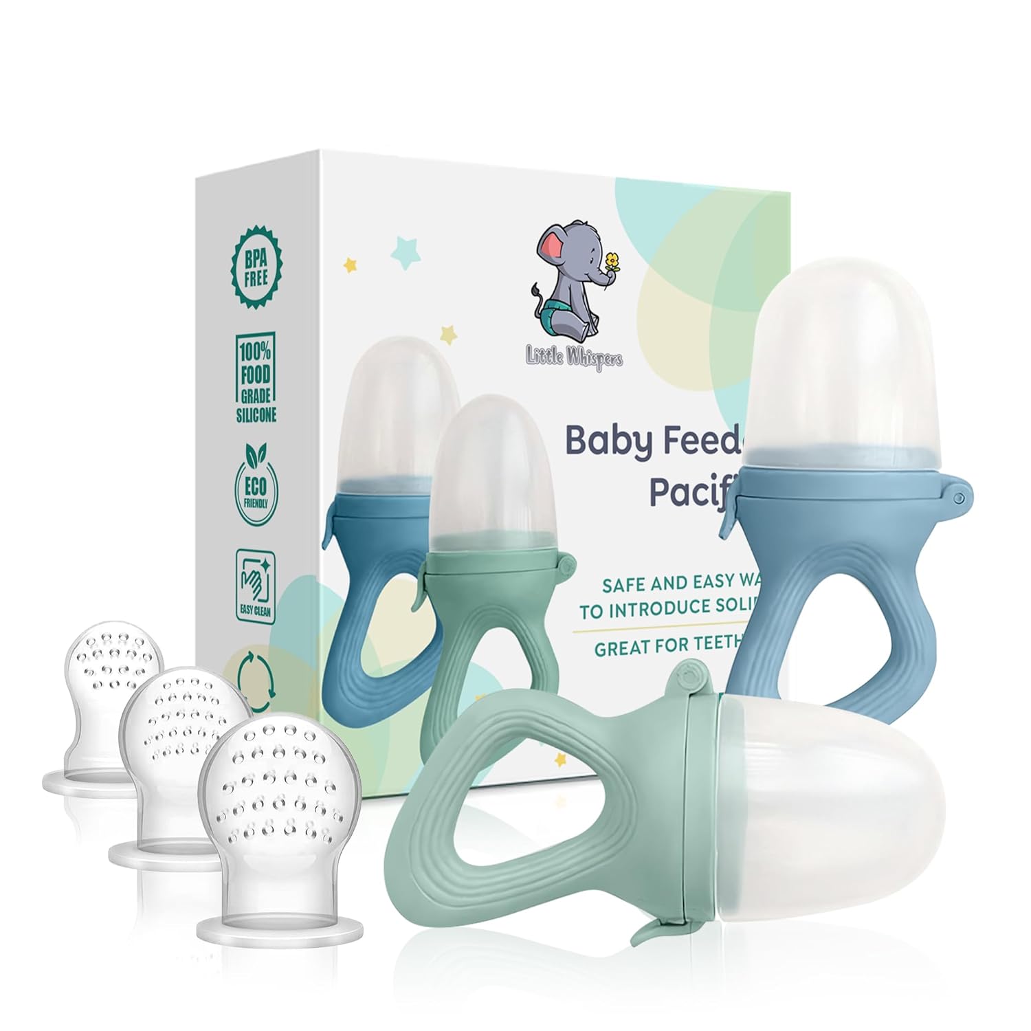 LittleWhispers Baby Fruit &amp; Food Feeder Pacifier - Pacifier Feeders for Fresh Fruit or Frozen Breastmilk - Infant Teething Relief - Set of 2