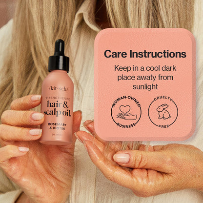 Kitsch Rosemary Oil for Hair Growth &amp; Healthy Scalp, Pre Wash Scalp &amp; Hair Oil Infused with Biotin, Hair Growth Serum &amp; Hair Strengthening Treatment, Nourishing &amp; Volumizing in Recycled Bottle, 60 mL