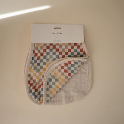mushie Muslin Baby Burp Cloths | 100% Organic Cotton, Set of 2 (Olive Check/Natural Check)