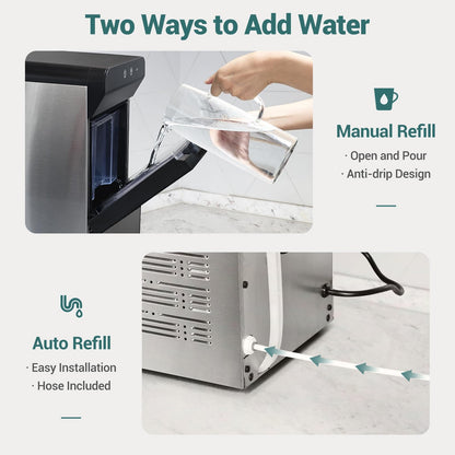 Gevi Household V2.0 Gemi Nugget Ice Maker Countertop Pellet Crushed Chewable Ice Machine with Self-Cleaning Open and Pour Water Refill for Kitchen Party Office Stainless Steel White
