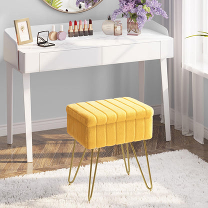 Greenstell Vanity Stool Chair Faux Fur with Storage, 19.4&quot; H x 15.7&quot; L x 11.8&quot; W Soft Ottoman 4 Metal Legs with Anti-Slip Feet, Furry Padded Seat, Modern Multifunctional Chairs for Makeup, Bedroom