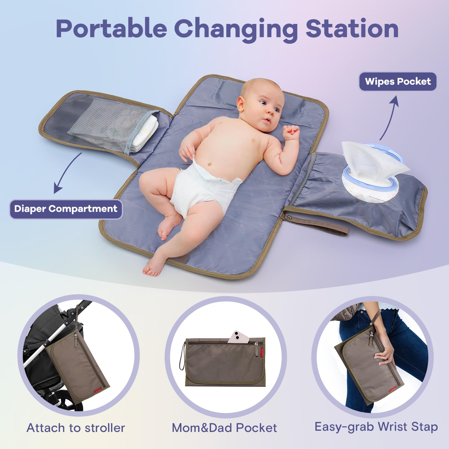 RUVALINO Diaper Bag Backpack, Multifunction Travel Pack Maternity Baby Changing Bags, Large Capacity, Waterproof, Beige