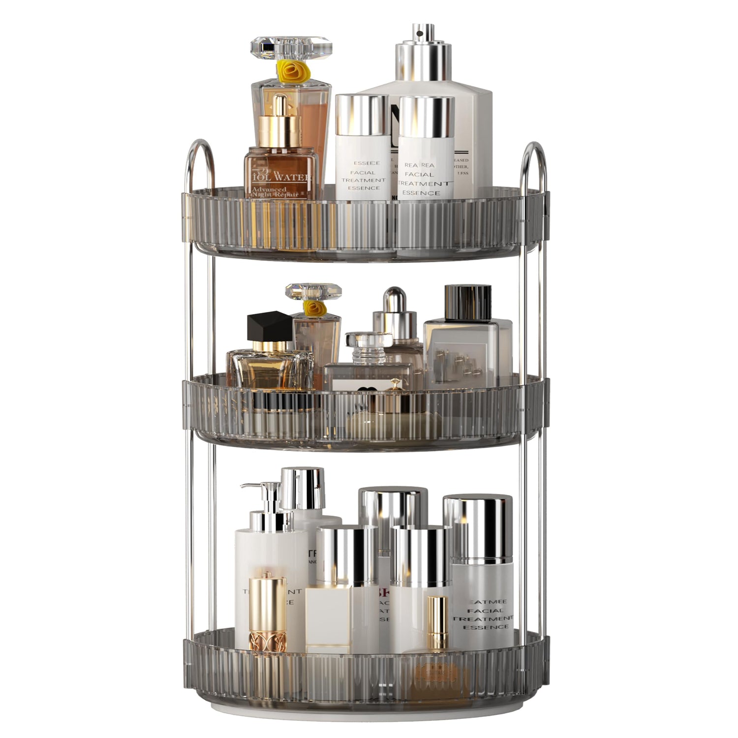 YCIA&amp;DONE 360 Rotating Makeup Organizer and Storage for Vanity Bathroom Countertop, High Capacity Cosmetic Skincare Perfume Organizer for Dresser Lazy Susan Organizers(Clear White,2 Tiers)