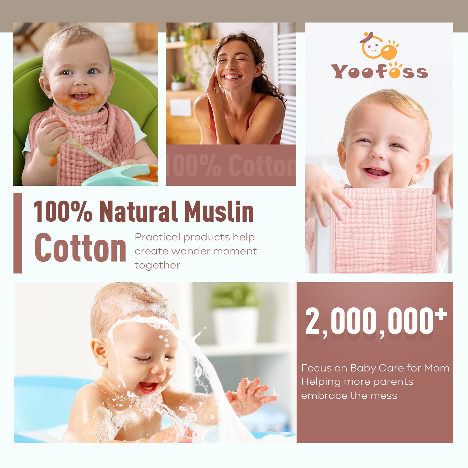 Yoofoss Muslin Burp Cloths for Baby 10 Pack 100% Cotton Baby Washcloths for Boys Girls Large 20&