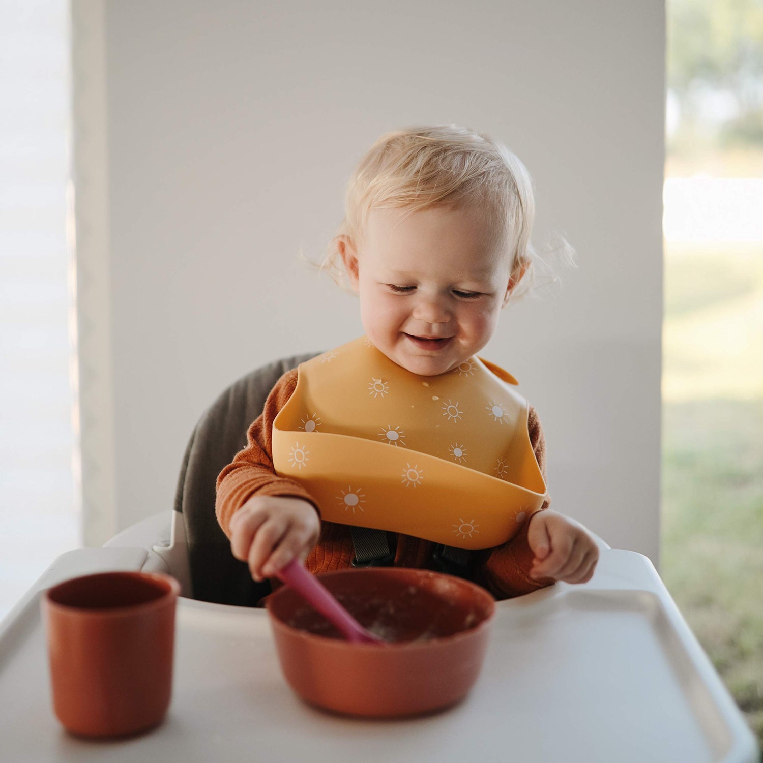 mushie Silicone Baby Bib | Adjustable Fit Waterproof Bibs (Whales)