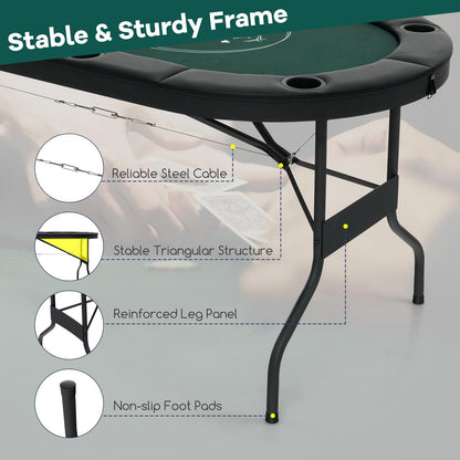 GYMAX Poker Table Foldable, 8-Player Texas Holdem Poker Table with Metal Cup Holders, Casino Grade Felt &amp; Padded Rails, Portable Folding Poker Table for Leisure Game, Homes, Game Rooms (Black)