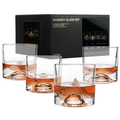 LIITON Heavy Crystal Whiskey Glasses Gift Set, Thick Freezable Bourbon Glass 1lb Each, Premium Whiskey Gifts for Men, Frozen Crystal Chills Cocktails Featuring Grand Canyon Glasses Set of 2, 10 oz