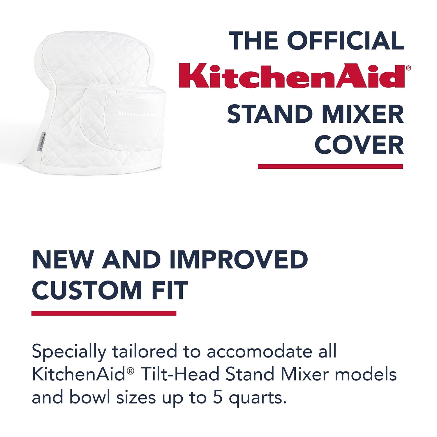 KITCHENAID Fitted Tilt-Head Solid Stand Mixer Cover with Storage Pocket, Quilted 100% Cotton, Milkshake, 14.4&quot;x18&quot;x10&quot;