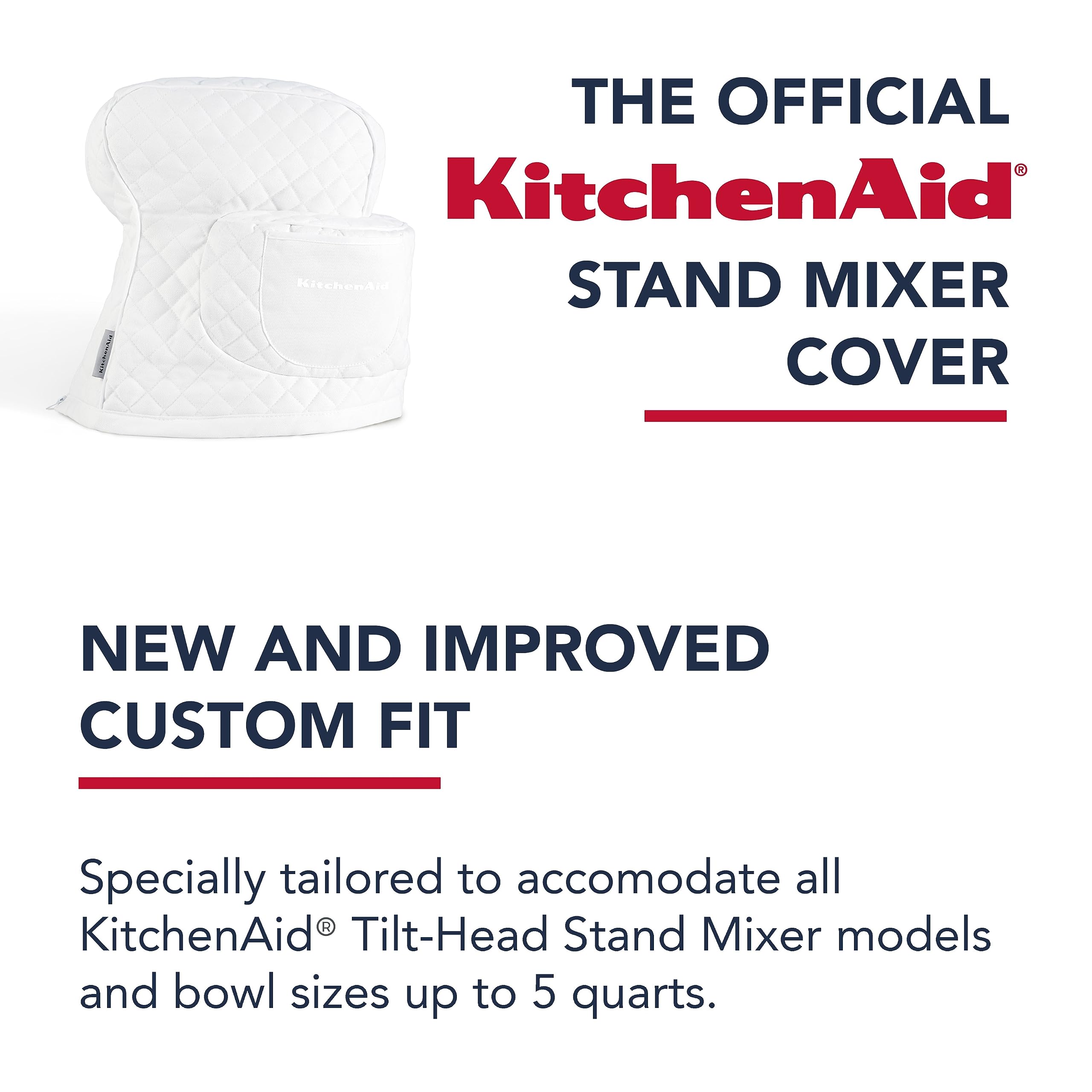 KITCHENAID Fitted Tilt-Head Solid Stand Mixer Cover with Storage Pocket, Quilted 100% Cotton, Milkshake, 14.4&quot;x18&quot;x10&quot;
