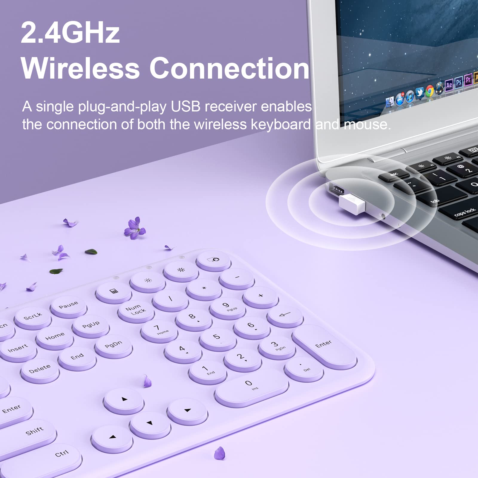 Wireless Keyboard and Mouse, XTREMTEC Cute Keyboard Retro Round Keycap - 2.4GHz Ultra-Slim Quiet Aesthetic Keyboard for Mac Computer Laptop PC Desktops (Rosegold)