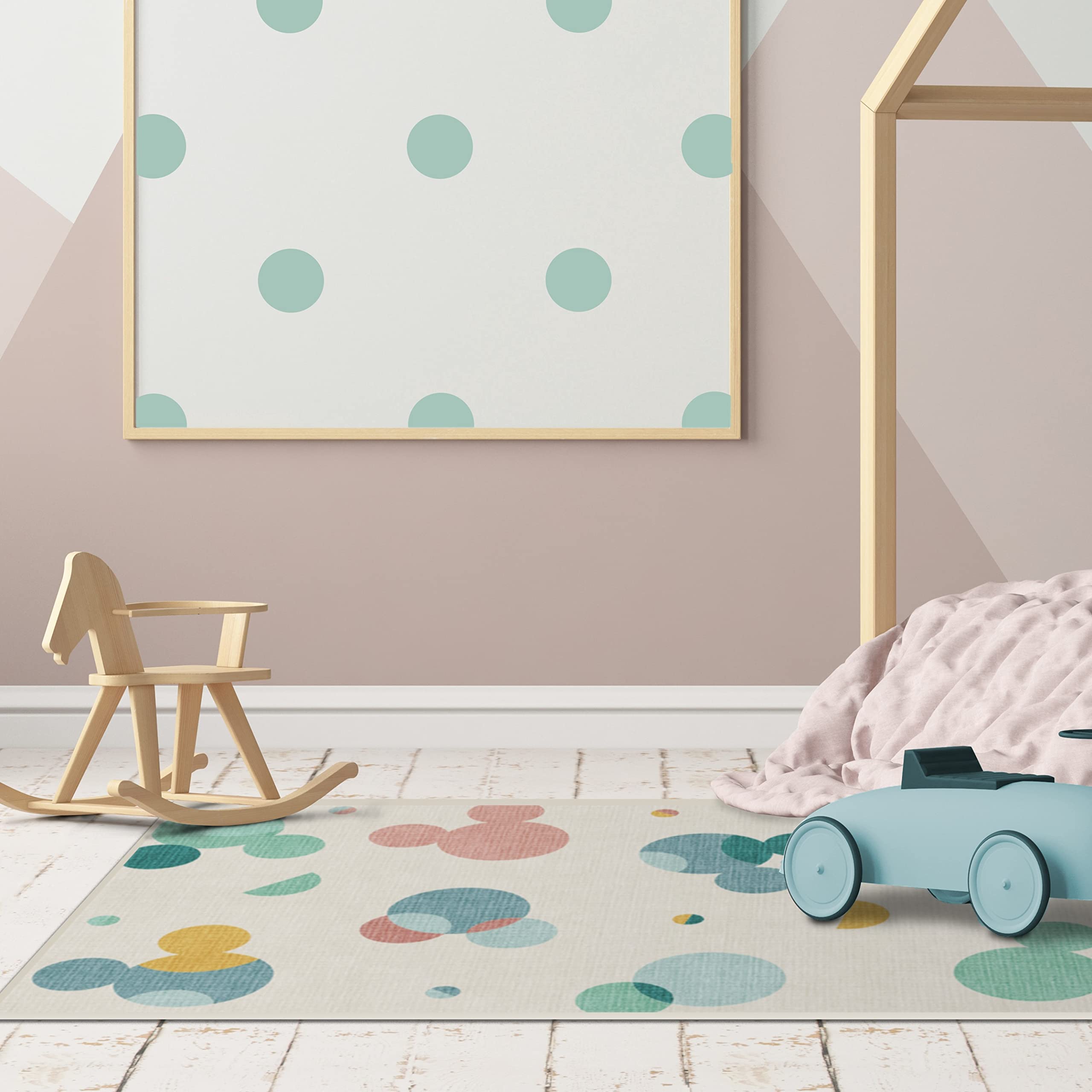 RUGGABLE Disney Classic Minnie Mouse Washable Rug - Perfect Area Rug for Nursery Playroom Kids Room - Pet &amp; Child Friendly - Stain &amp; Water Resistant - Trellis Pink 5&