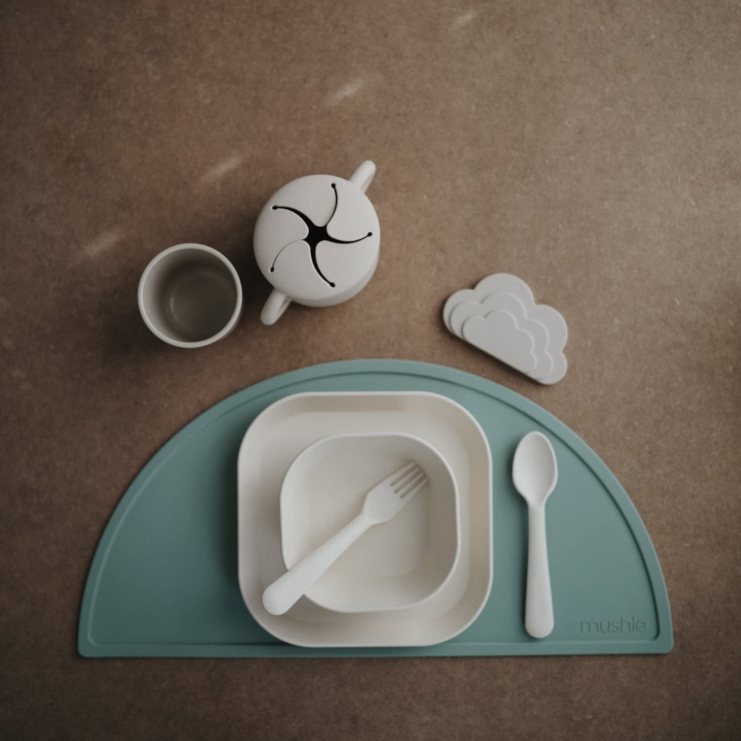 mushie Flatware Fork and Spoon Set for Kids | Made in Denmark (Sage)