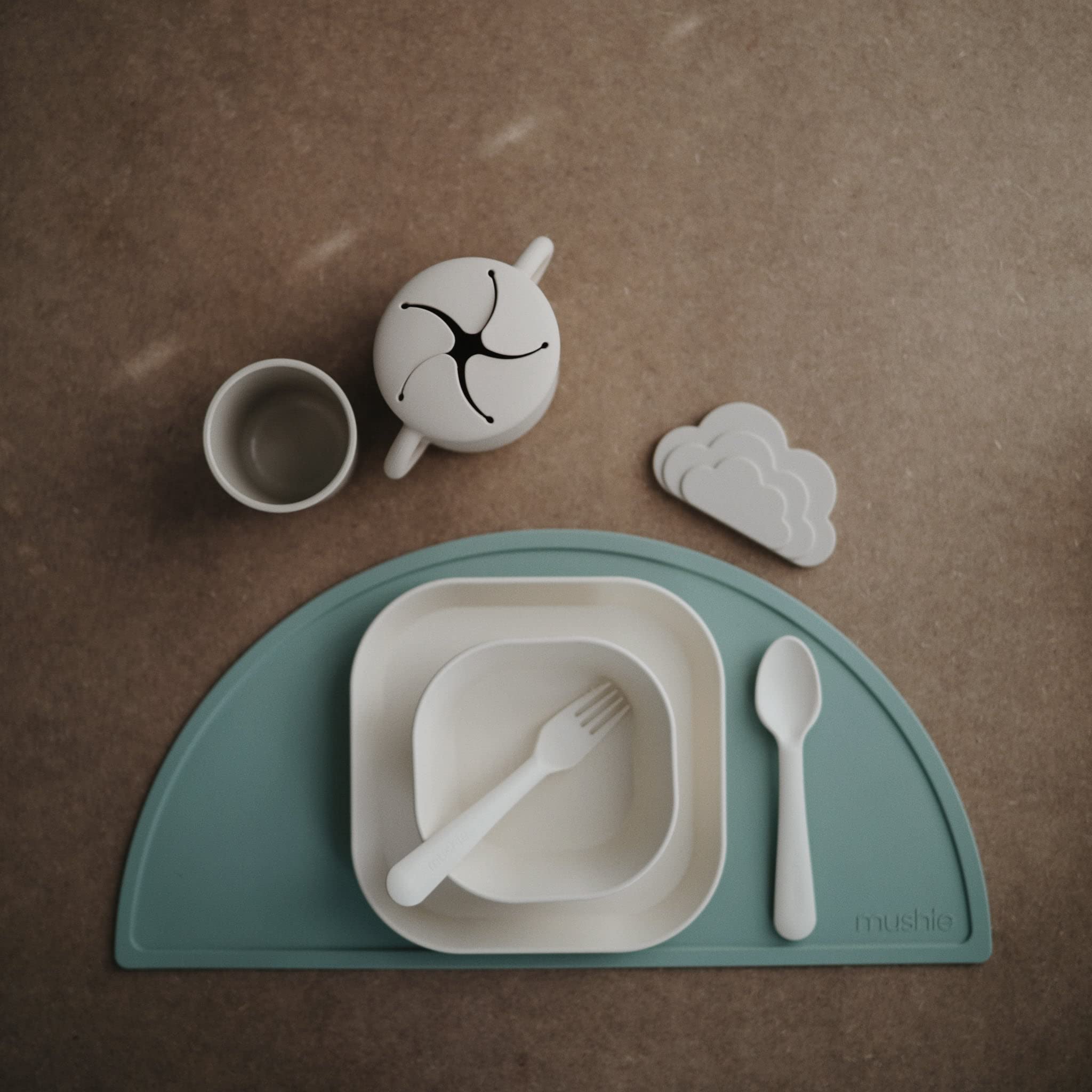 mushie Flatware Fork and Spoon Set for Kids | Made in Denmark (Sage)